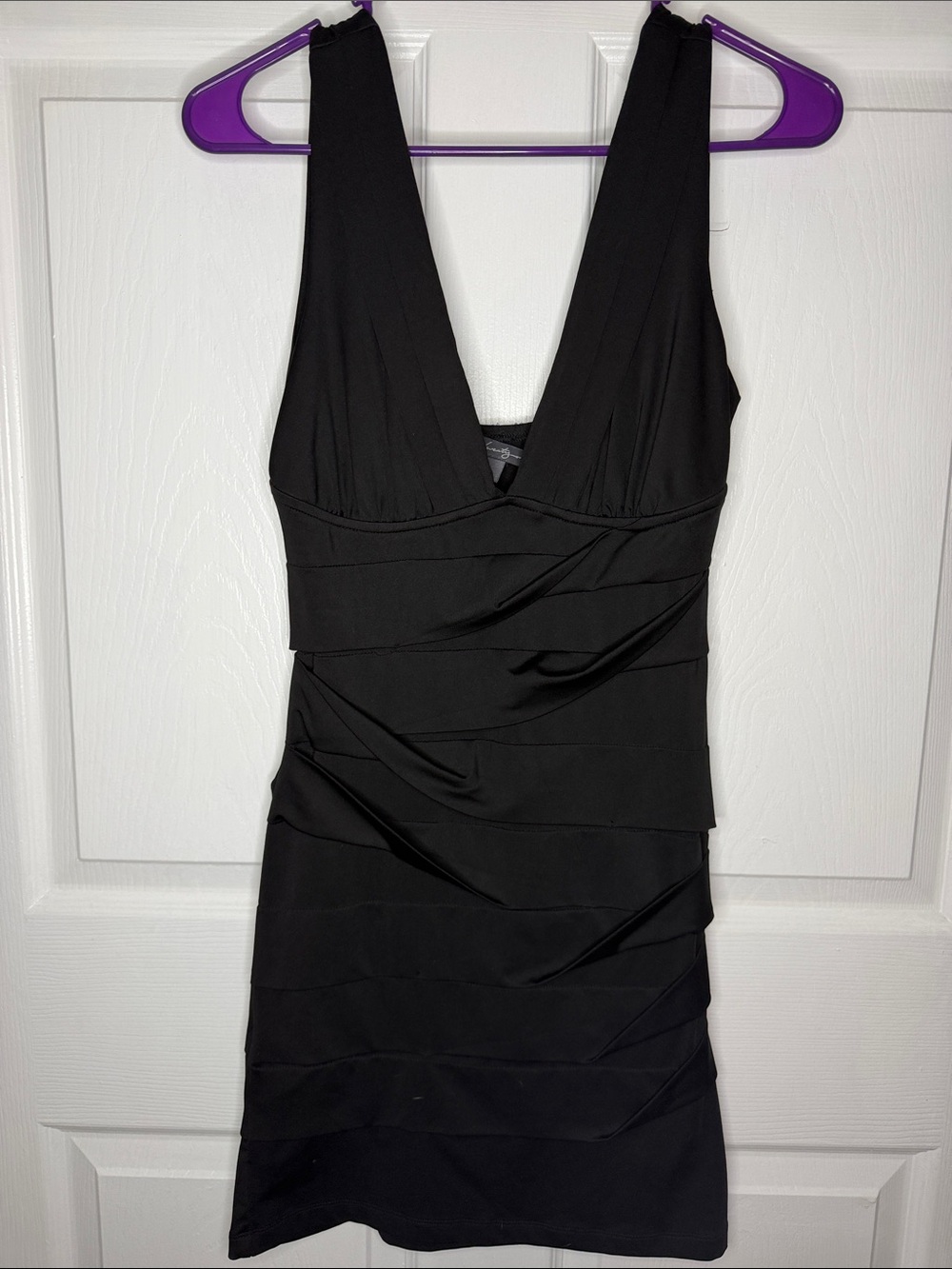 Forever 21 Black Deep V Ruched Mini Dress